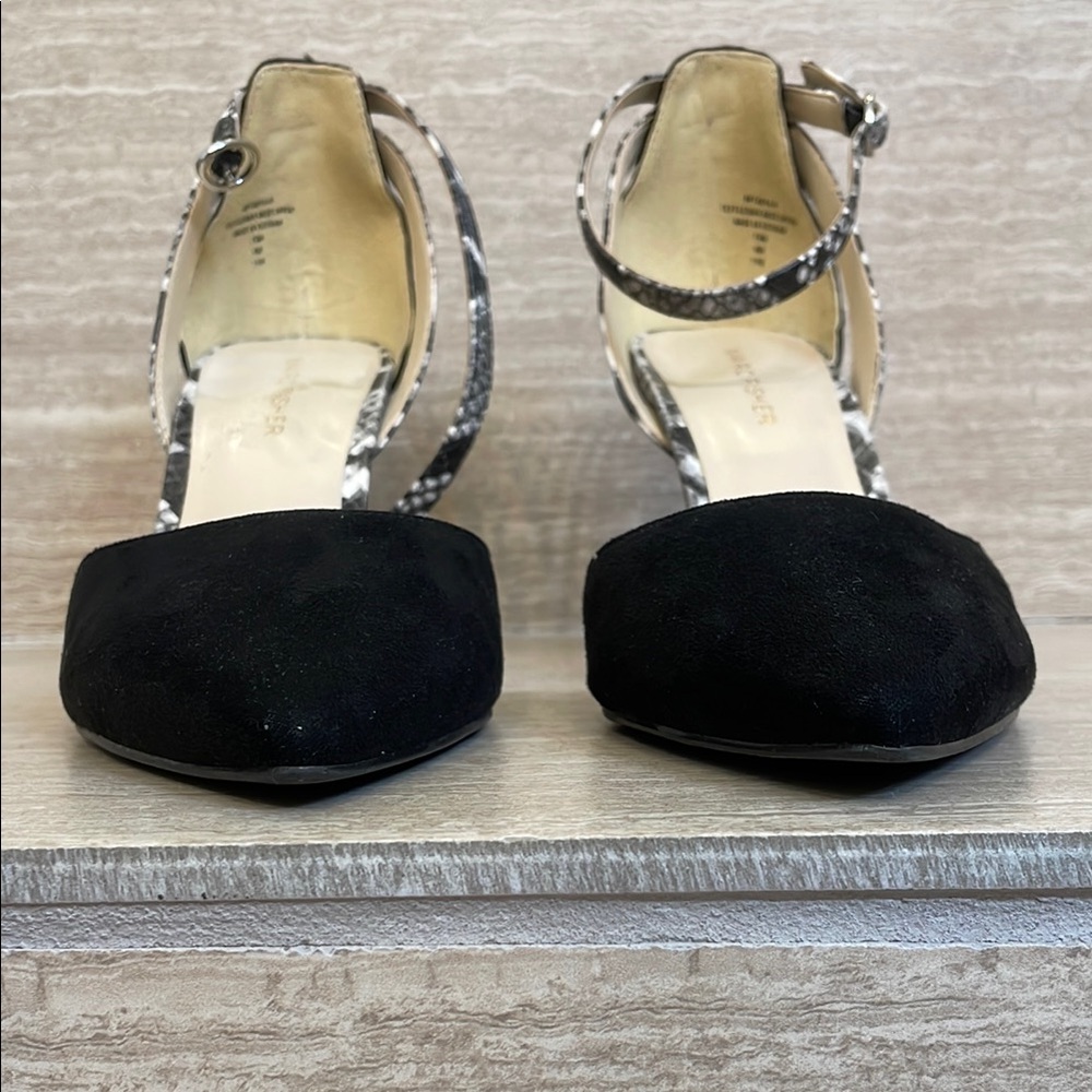 MARC FISHER UEC Size 7.5 Elegant Black Gray Women's Heels Suede Snakeskin - Picture 4 of 10